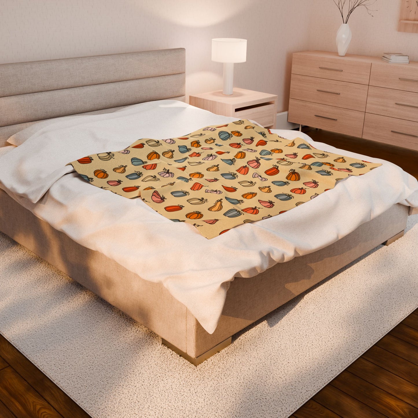 Pumpkin Patterned Velveteen Plush Blanket