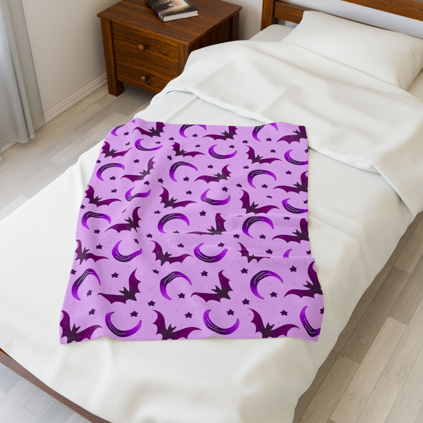 Purple Bat & Moon Velveteen Plush Blanket