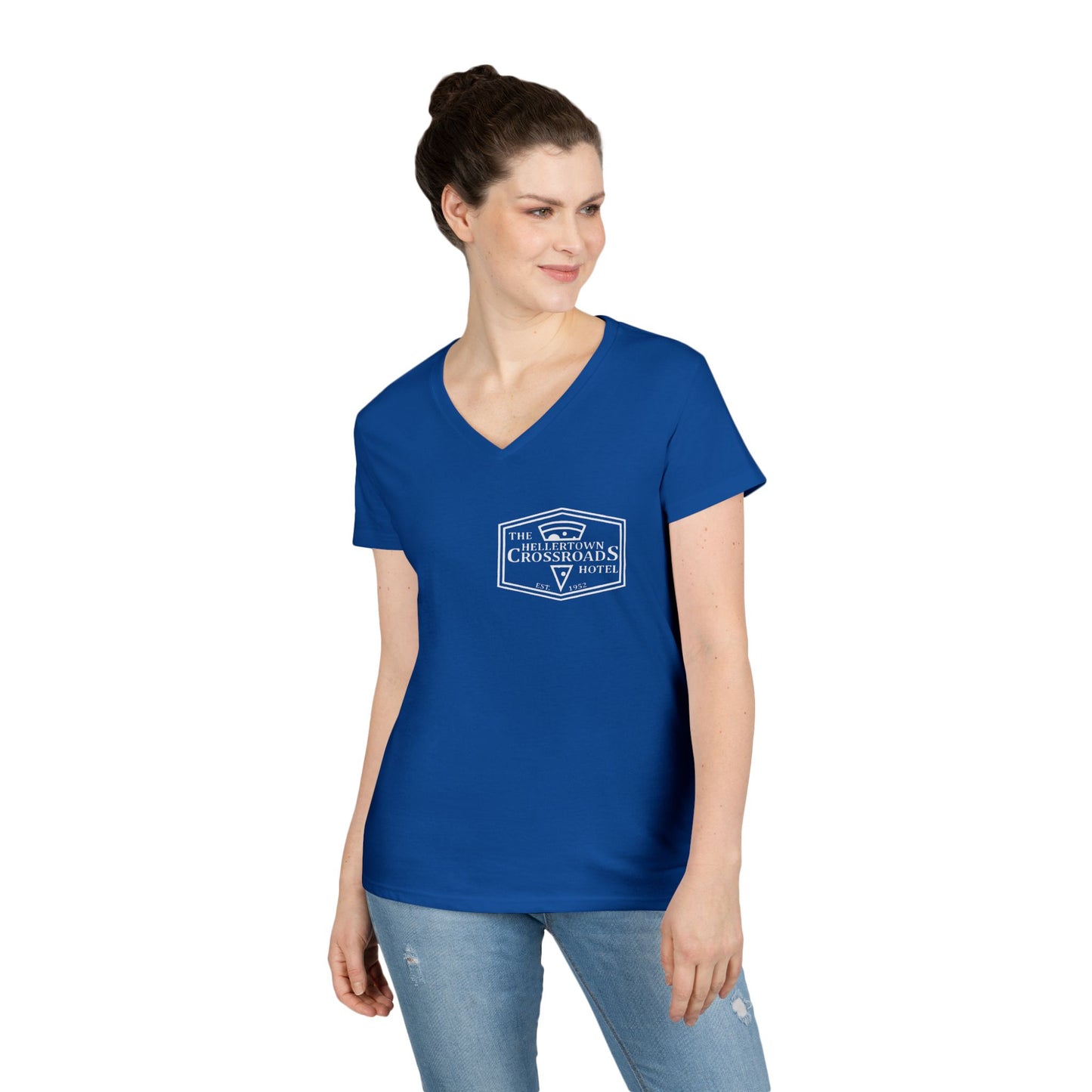 Ladies' V-Neck T-Shirt - Hellertown Crossroads Hotel Design
