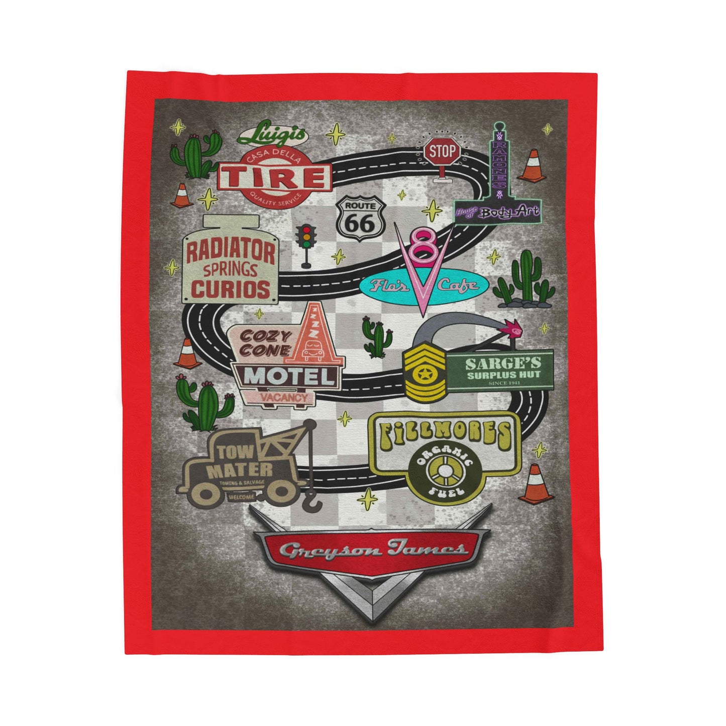 Cozy Route 66 Velveteen Plush Blanket - Retro Travel Decor, Perfect Gift for Road Trip Lovers, Camping, Home Decor, Snuggle Up!