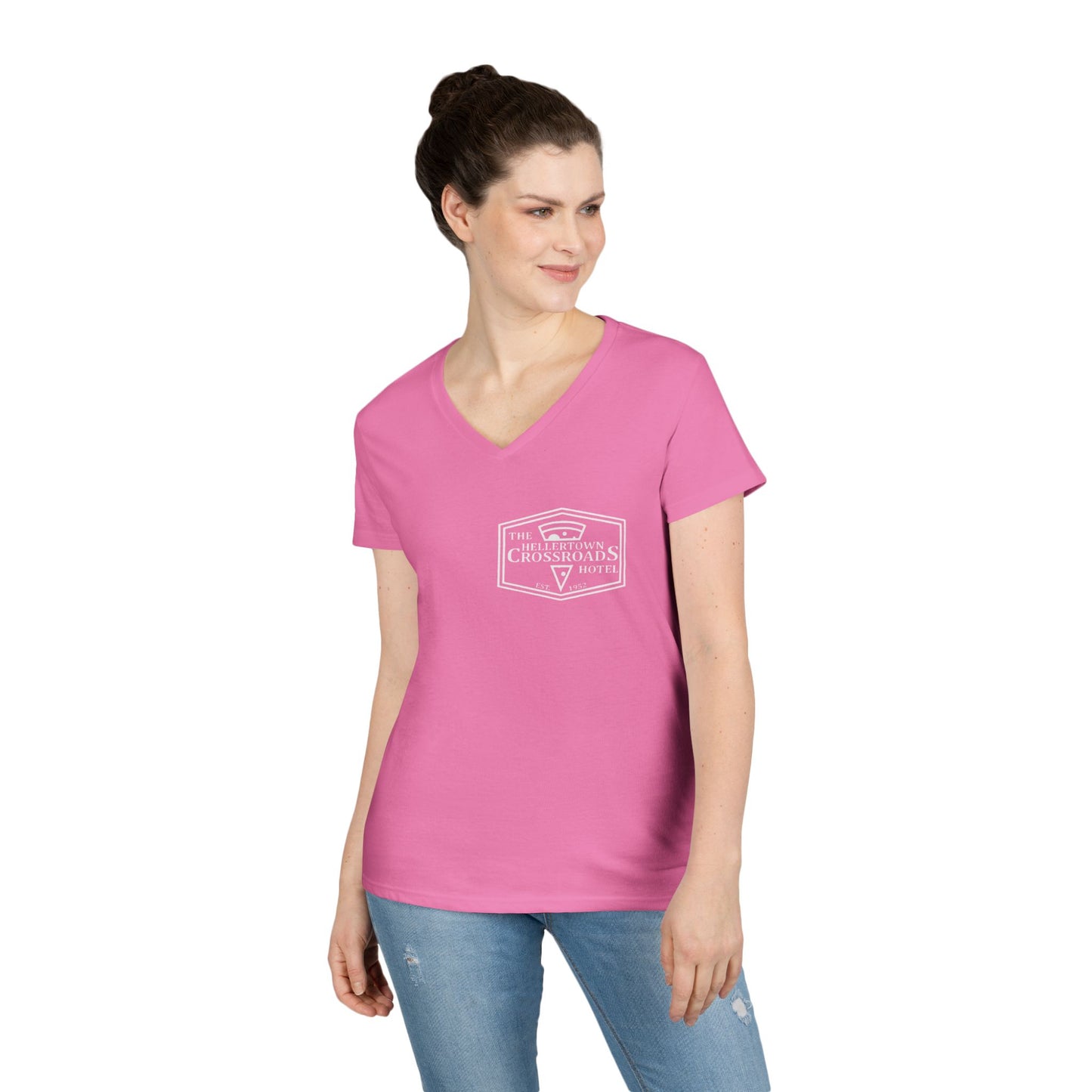 Ladies' V-Neck T-Shirt - Hellertown Crossroads Hotel Design