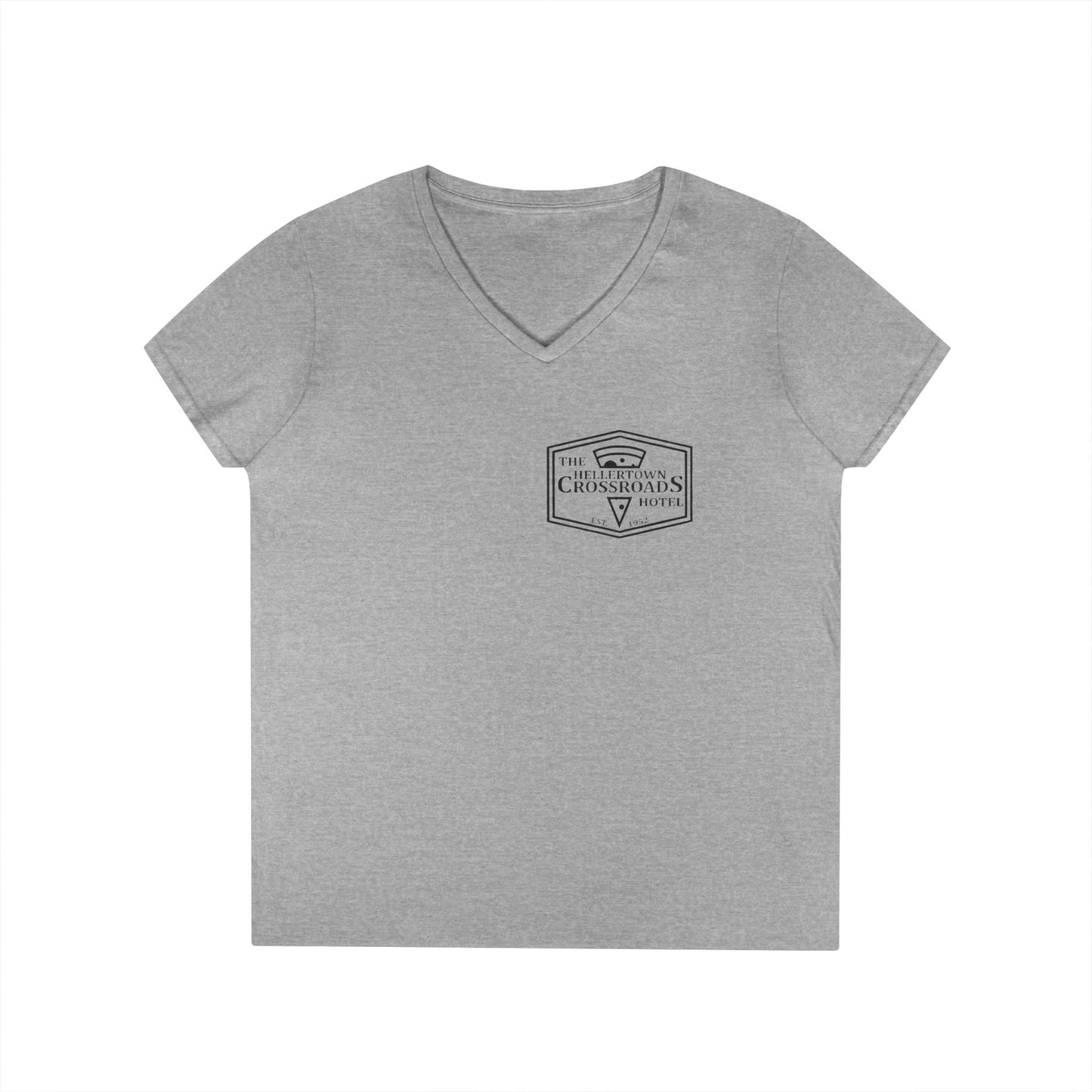 Ladies' V-Neck T-Shirt - Hellertown Crossroads Hotel Design