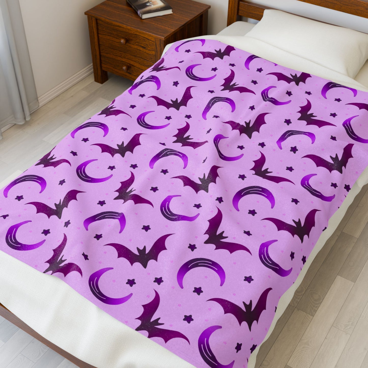 Purple Bat & Moon Velveteen Plush Blanket