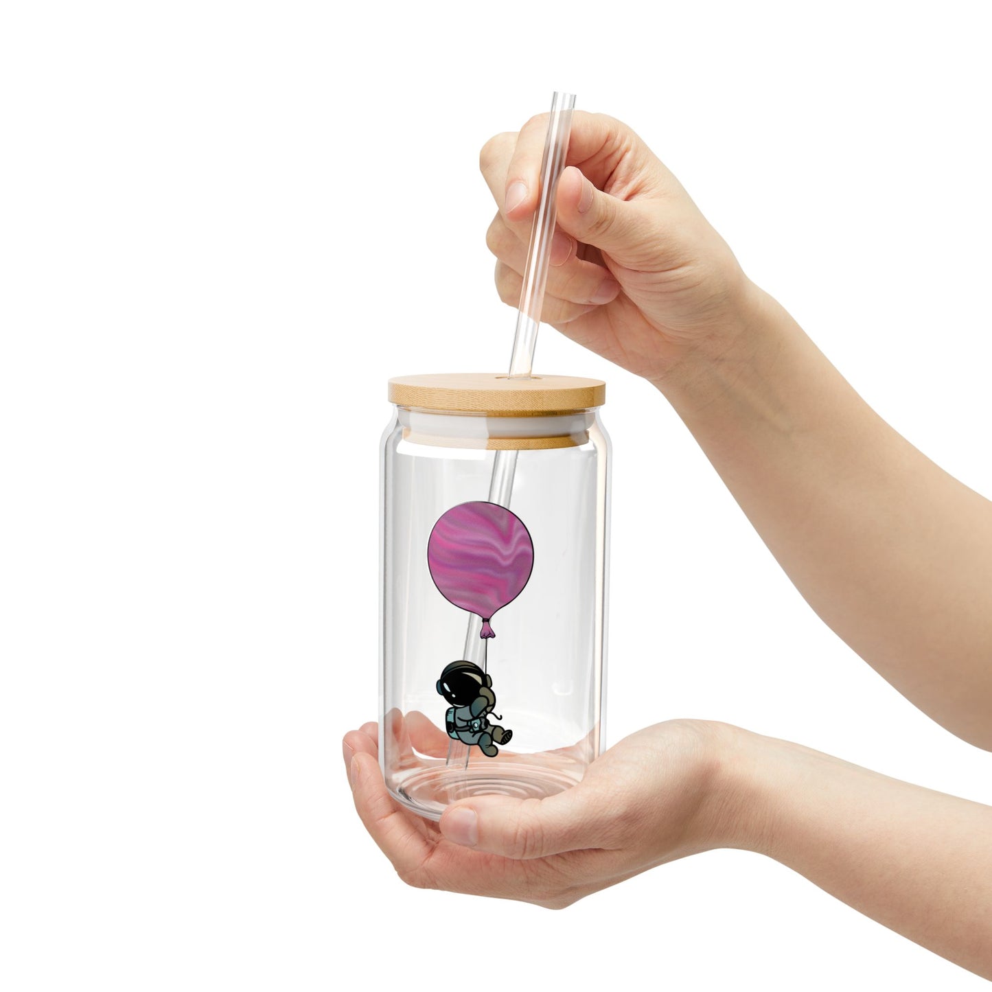 Astronaut Sipper Glass - 16oz with Bamboo Lid & Straw