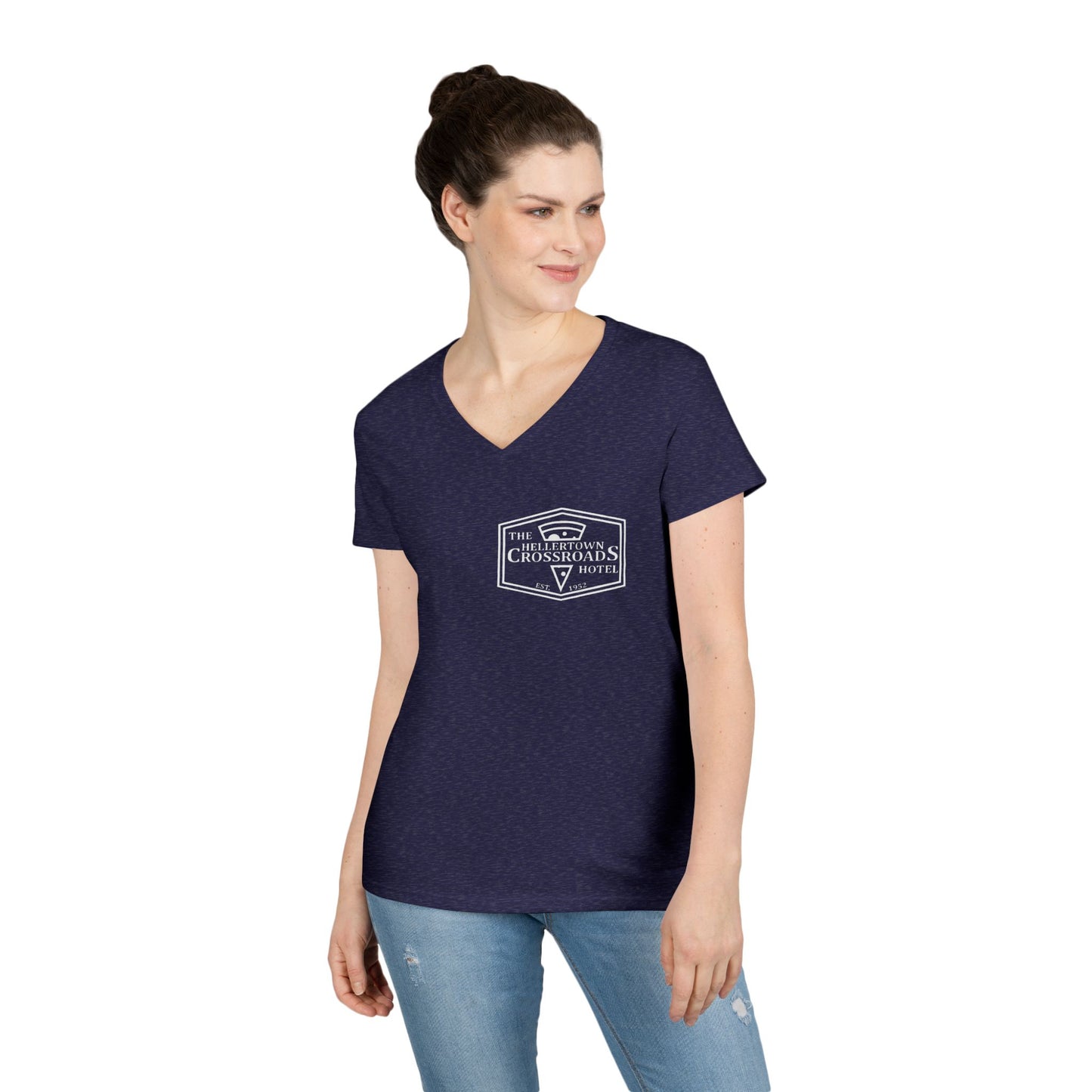 Ladies' V-Neck T-Shirt - Hellertown Crossroads Hotel Design