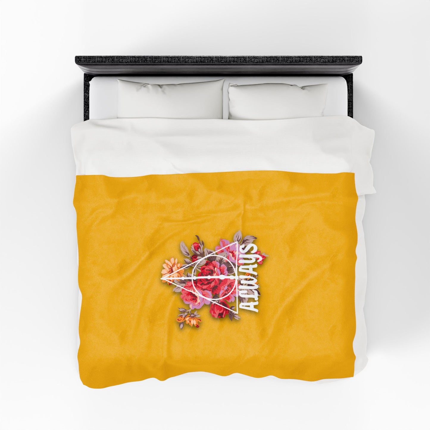Hufflepuff 'Always' Floral Design - Velveteen Plush Blanket