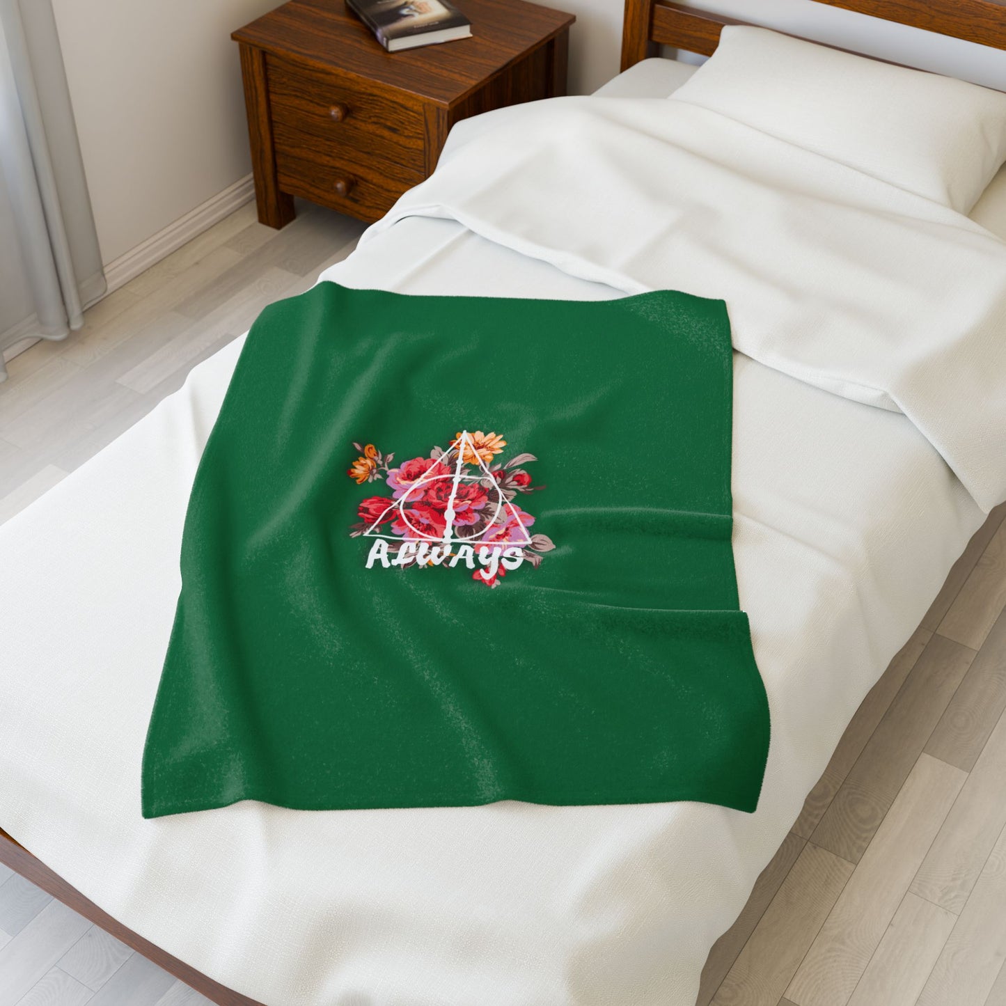 Slytherin 'Always' Floral Design Velveteen Plush Blanket