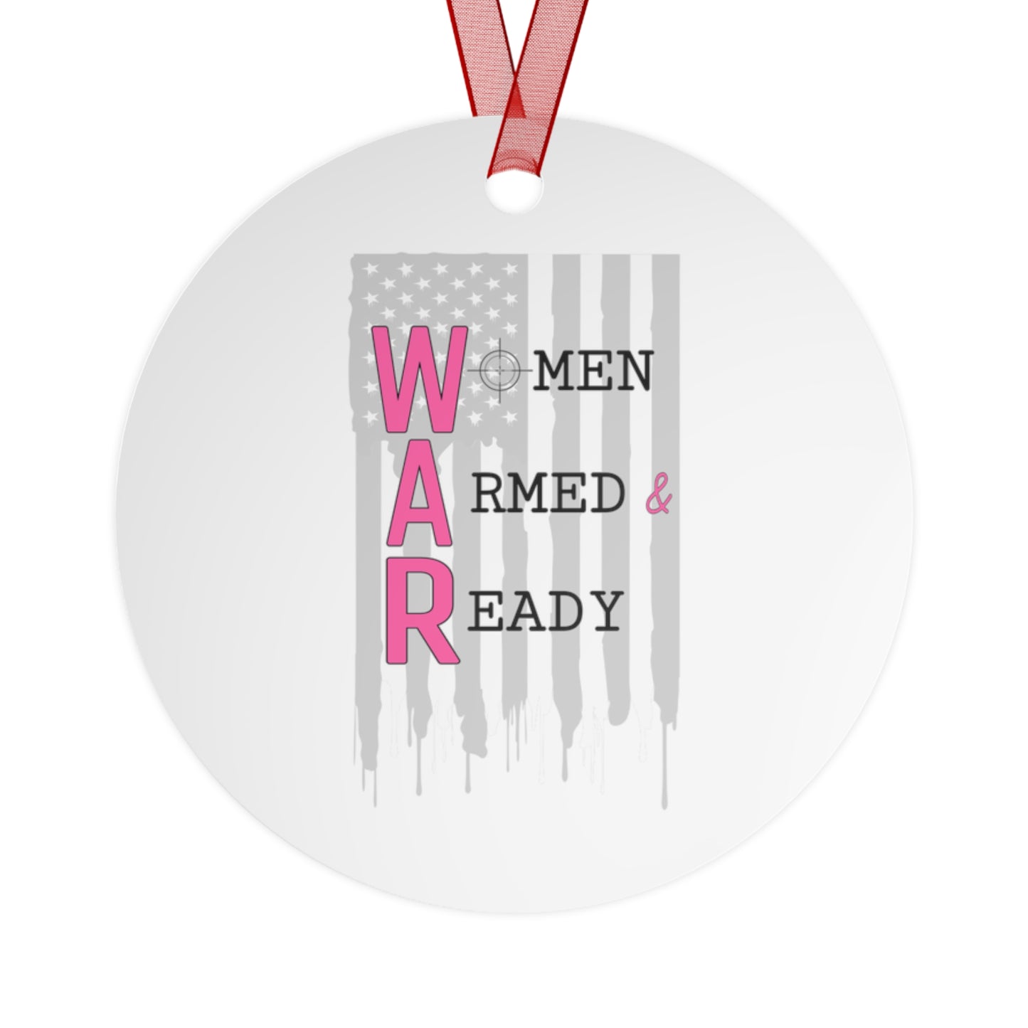 Women Armed & Ready Grey Flag Metal Ornaments