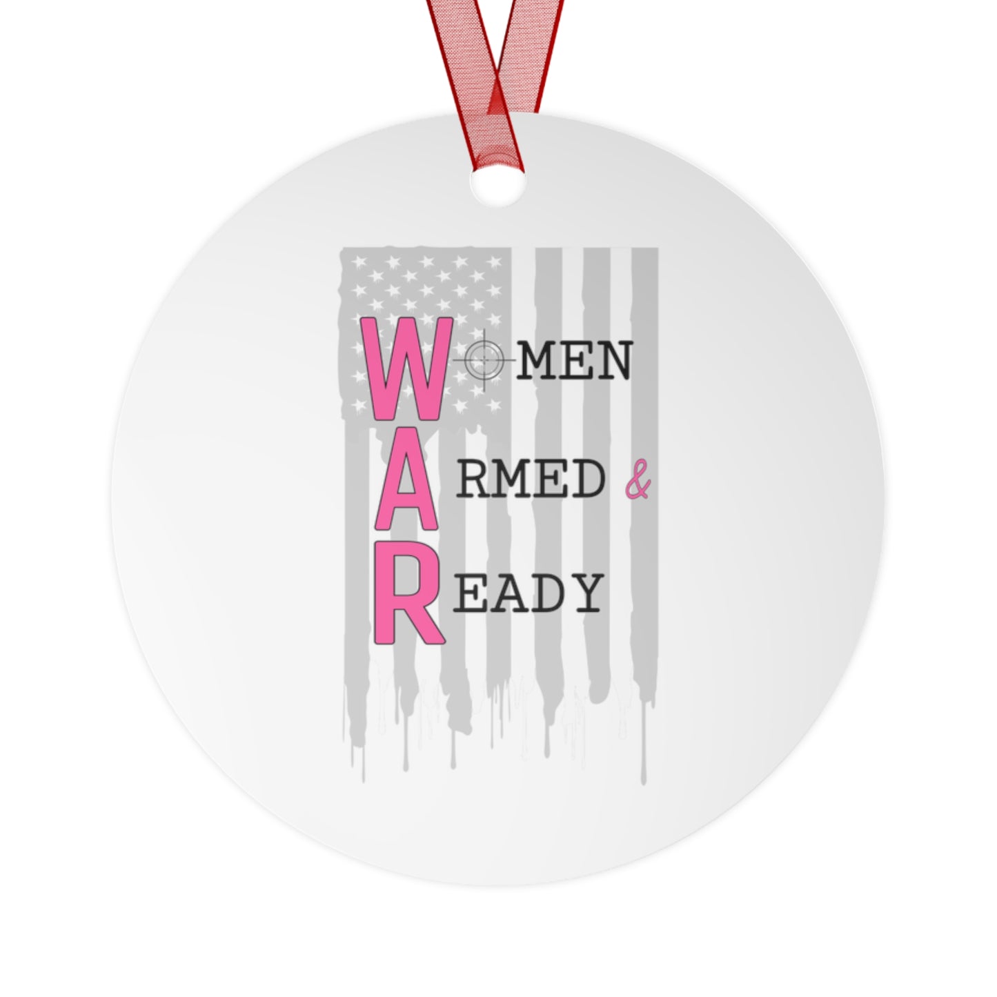 Women Armed & Ready Grey Flag Metal Ornaments