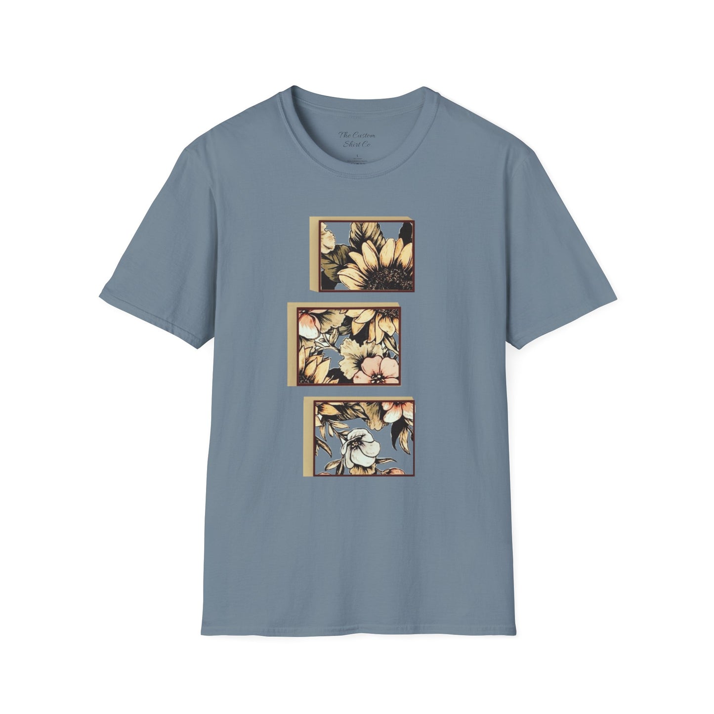 custom vintage flower shirt blue grey gray dark
