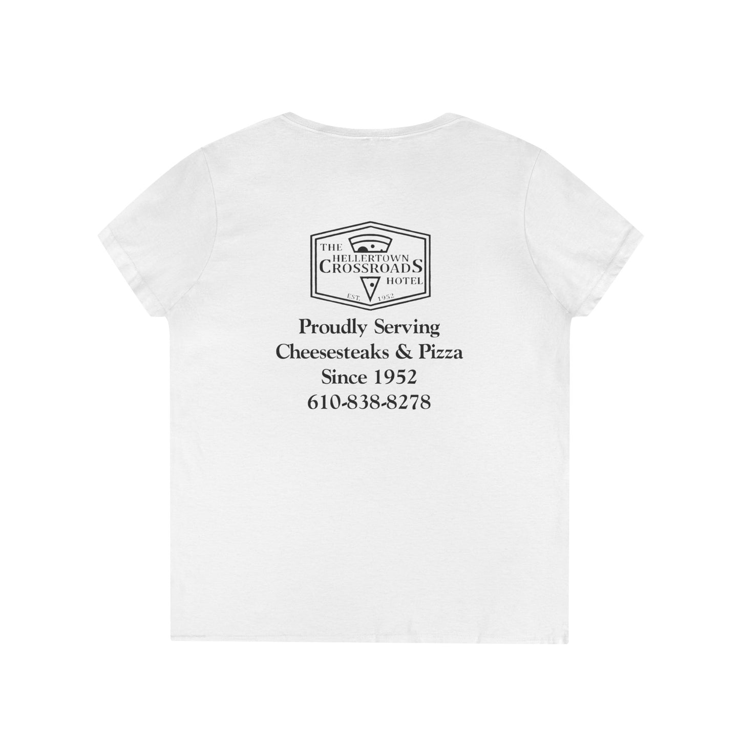 Ladies' V-Neck T-Shirt - Hellertown Crossroads Hotel Design