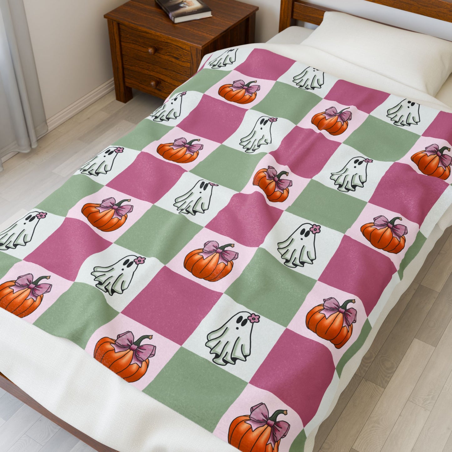 Halloween Ghost and Pumpkin Velveteen Plush Blanket