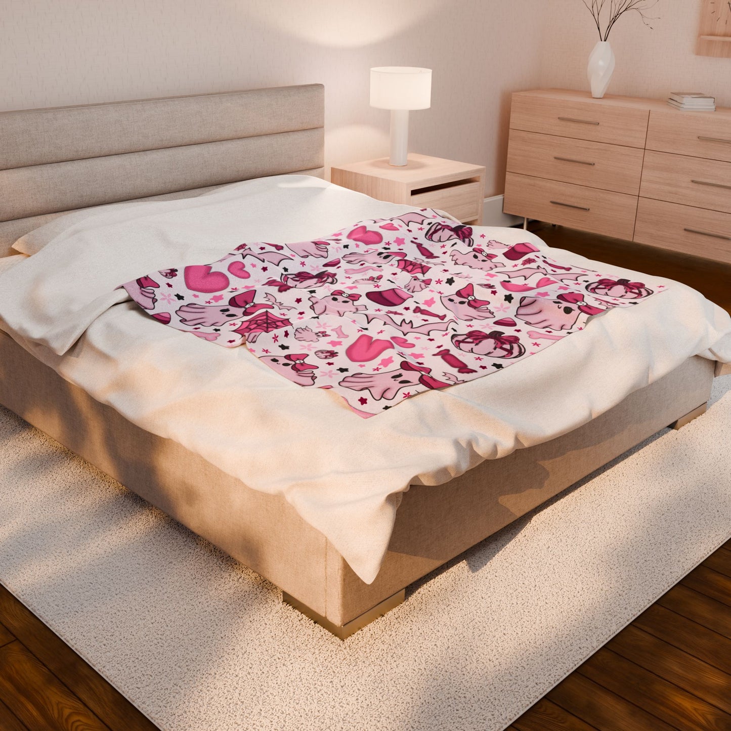 Cute Ghosts & Bats Velveteen Plush Blanket | Cozy Throw for Spooky Seasons
