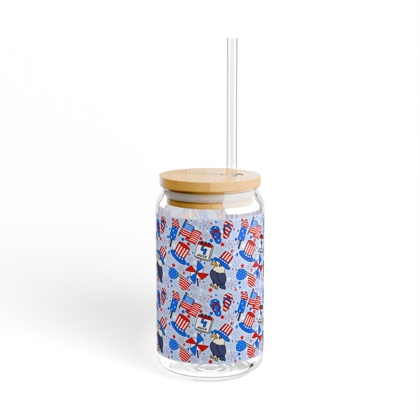 Patriotic Sipper Glass, 16oz | Fun Drinks, Summer Parties, BBQs, Independence Day, Kids' Parties, Reusable Water Bottles, Gift Ideas