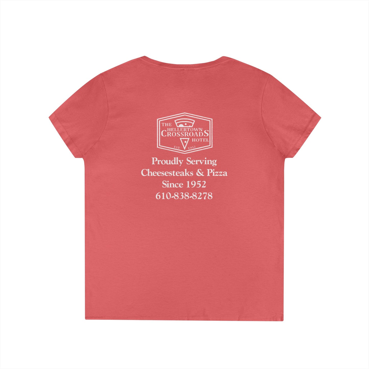 Ladies' V-Neck T-Shirt - Hellertown Crossroads Hotel Design