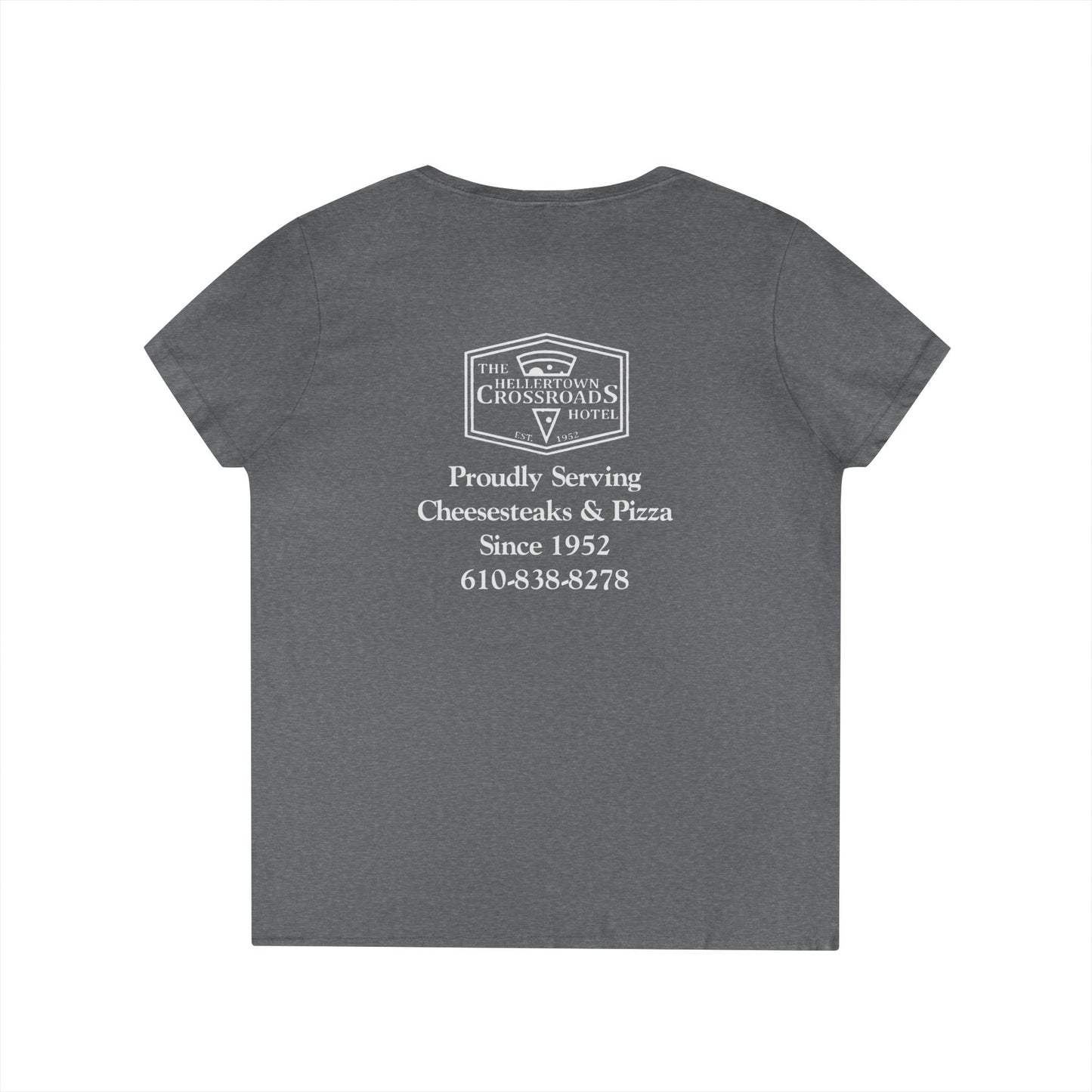 Ladies' V-Neck T-Shirt - Hellertown Crossroads Hotel Design