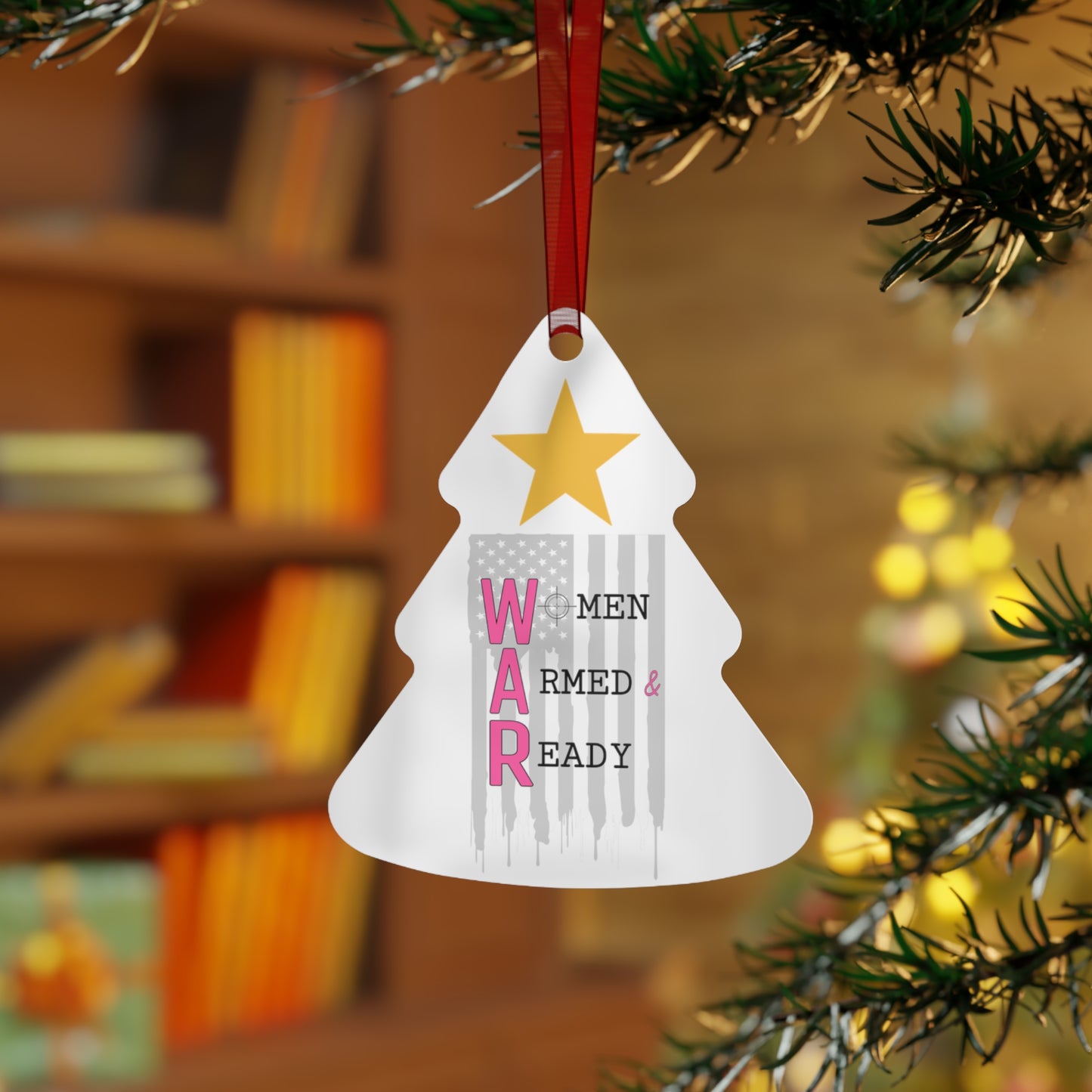 Women Armed & Ready Grey Flag Metal Ornaments