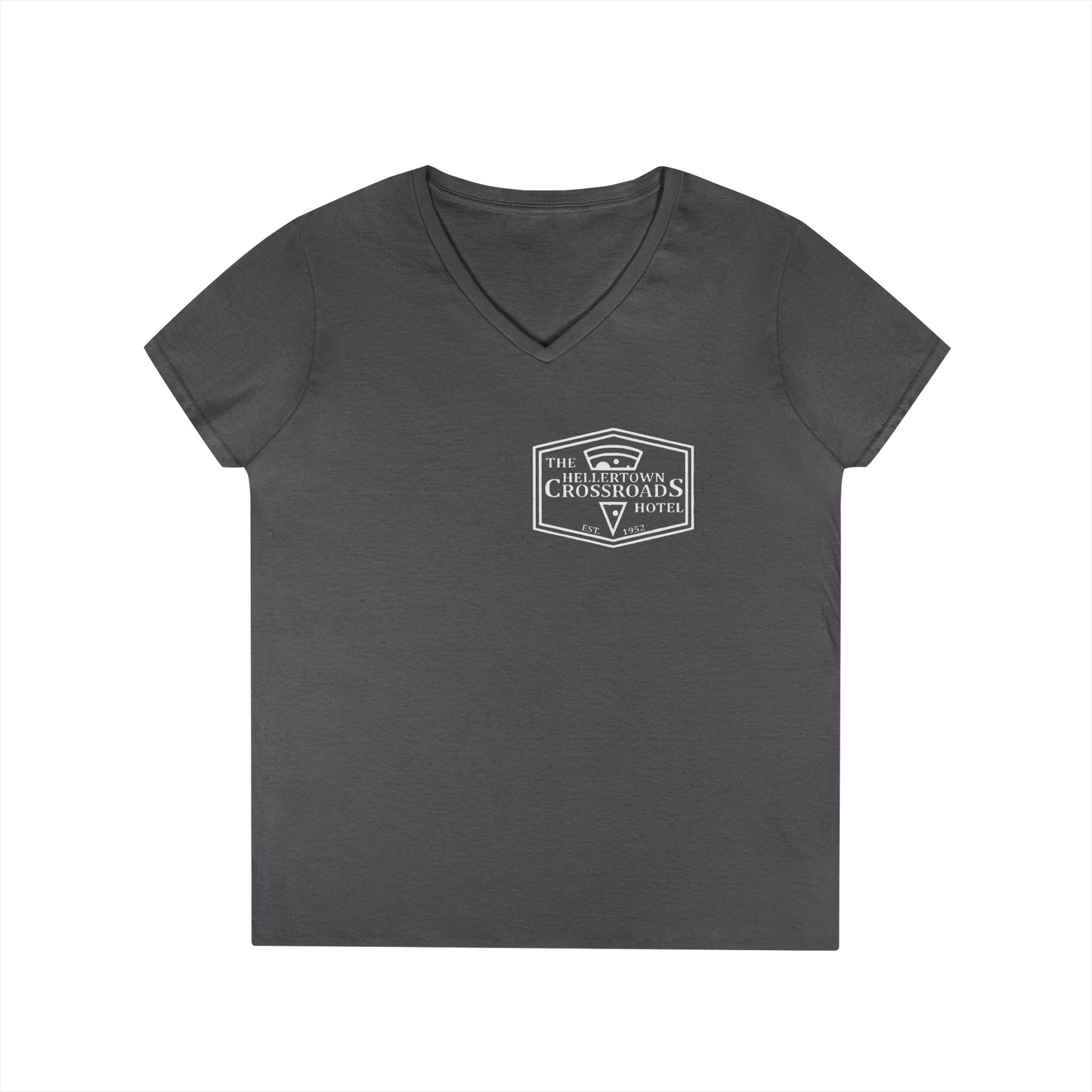 Ladies' V-Neck T-Shirt - Hellertown Crossroads Hotel Design