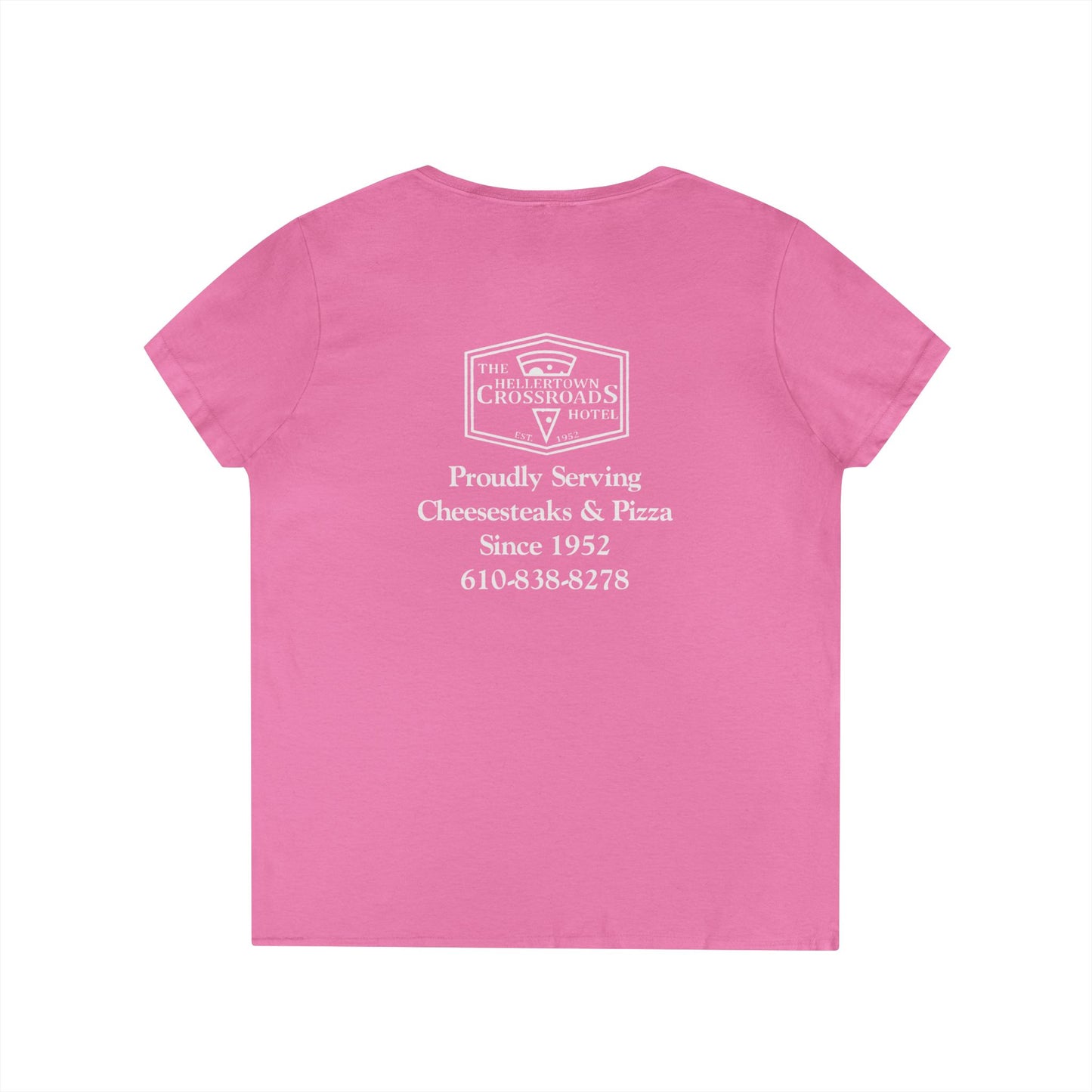 Ladies' V-Neck T-Shirt - Hellertown Crossroads Hotel Design