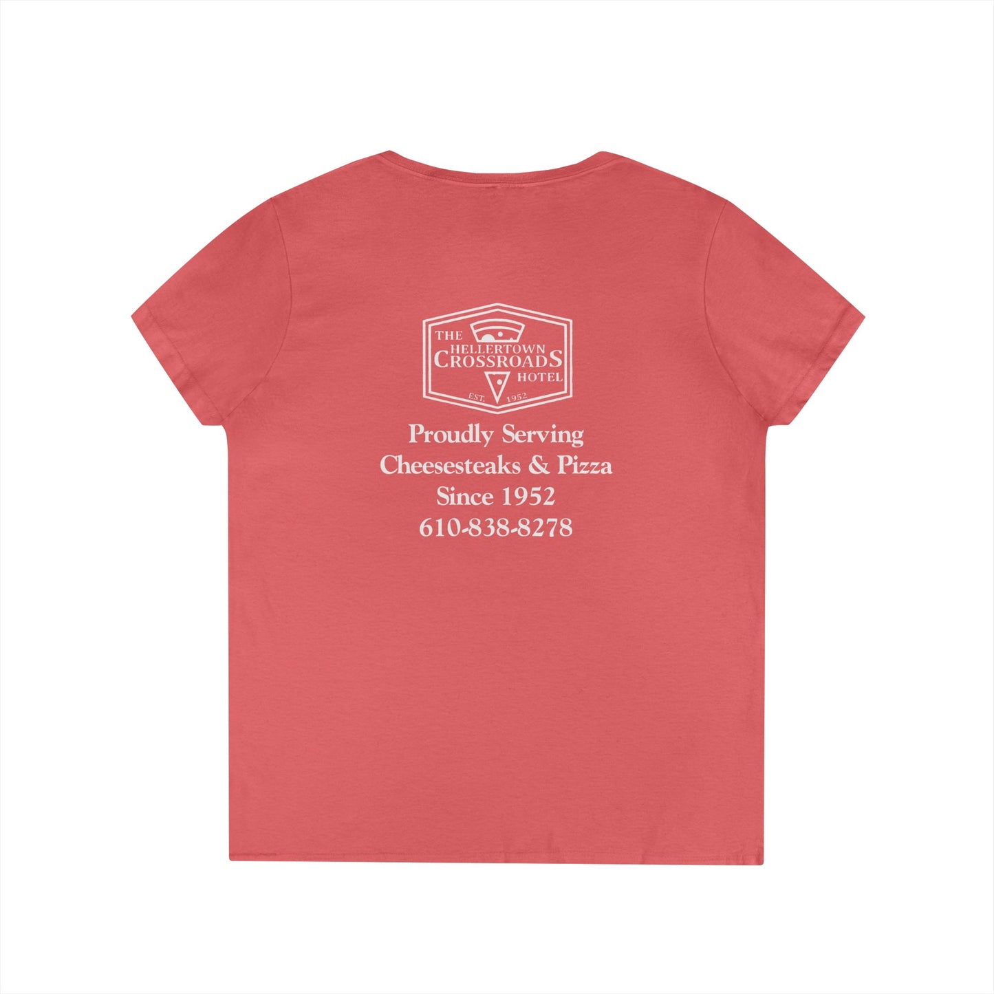 Ladies' V-Neck T-Shirt - Hellertown Crossroads Design