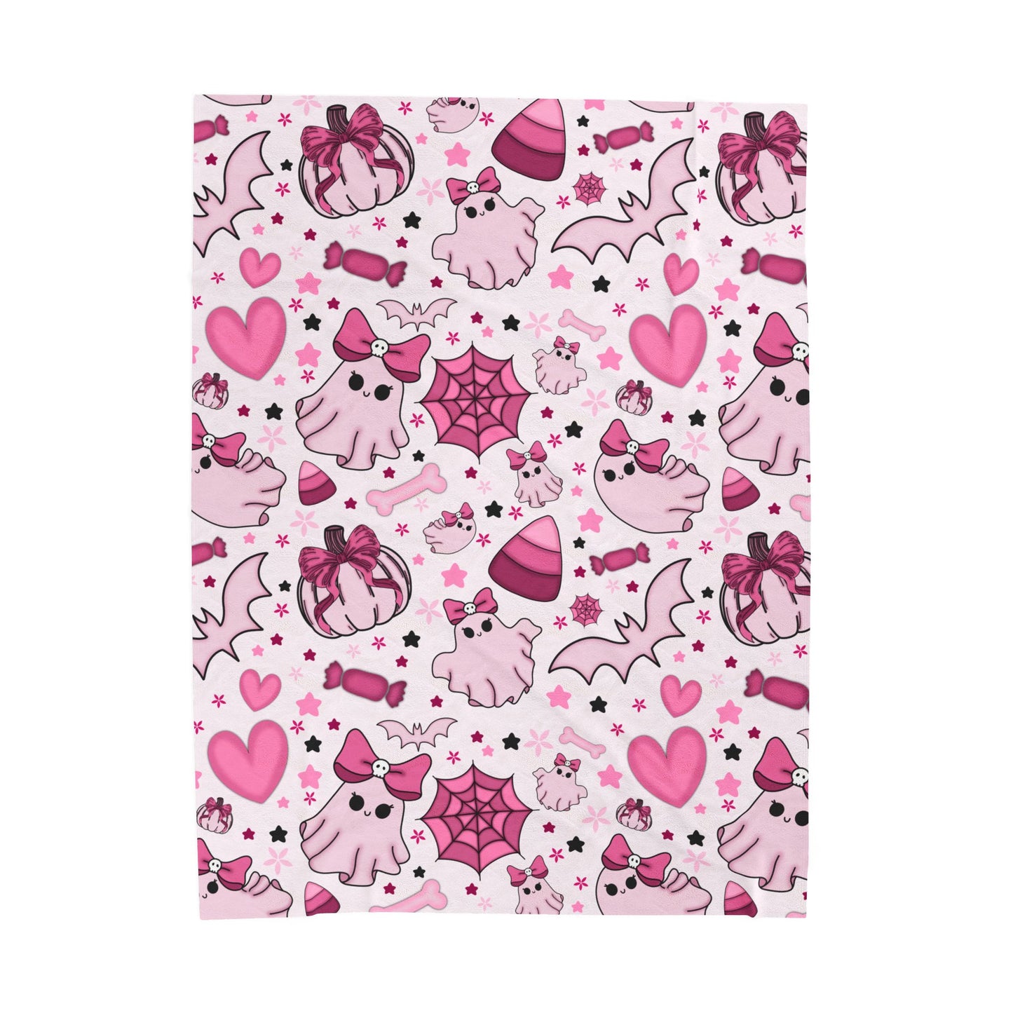 Cute Ghosts & Bats Velveteen Plush Blanket | Cozy Throw for Spooky Seasons