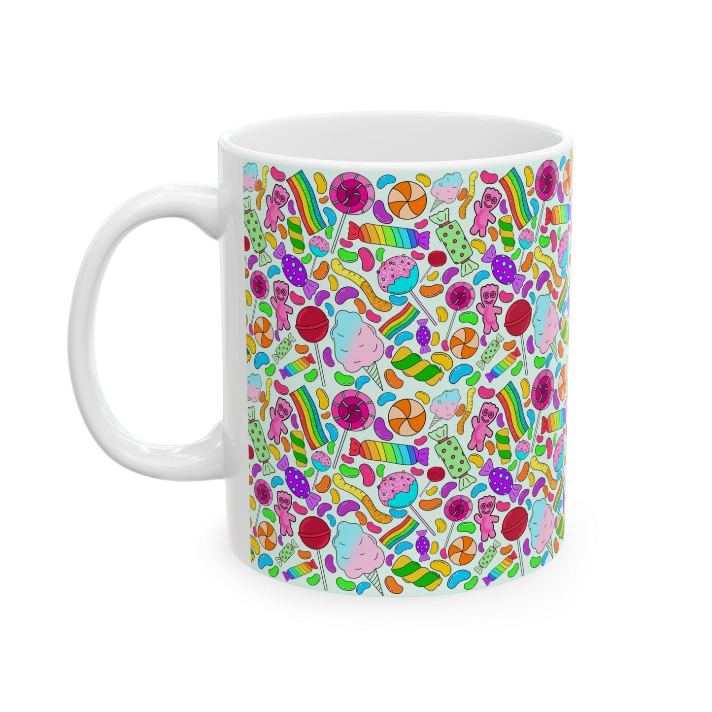 Colorful Candy Design Ceramic Mug, Fun Gift for Sweet Lovers, Ideal for Birthdays, Parties, and Everyday Use