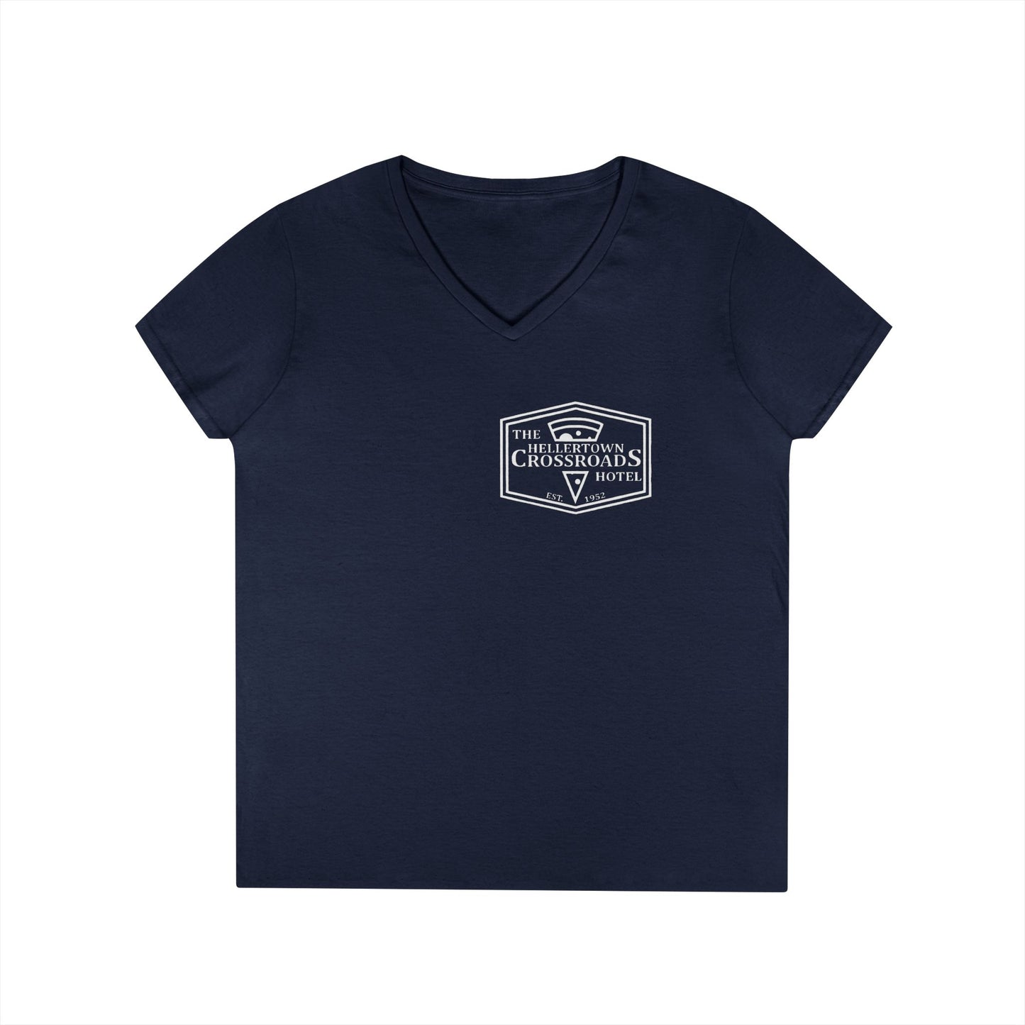 Ladies' V-Neck T-Shirt - Hellertown Crossroads Hotel Design