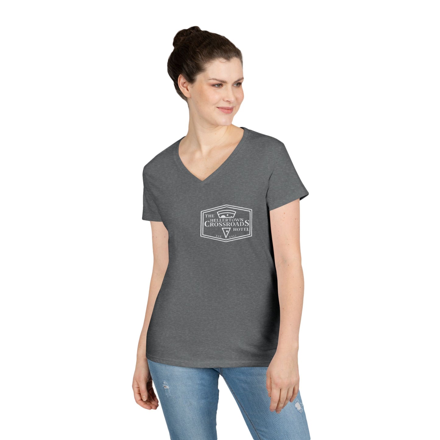 Ladies' V-Neck T-Shirt - Hellertown Crossroads Hotel Design