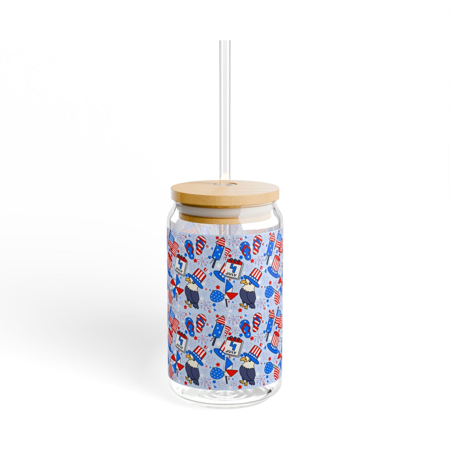 Patriotic Sipper Glass, 16oz | Fun Drinks, Summer Parties, BBQs, Independence Day, Kids' Parties, Reusable Water Bottles, Gift Ideas