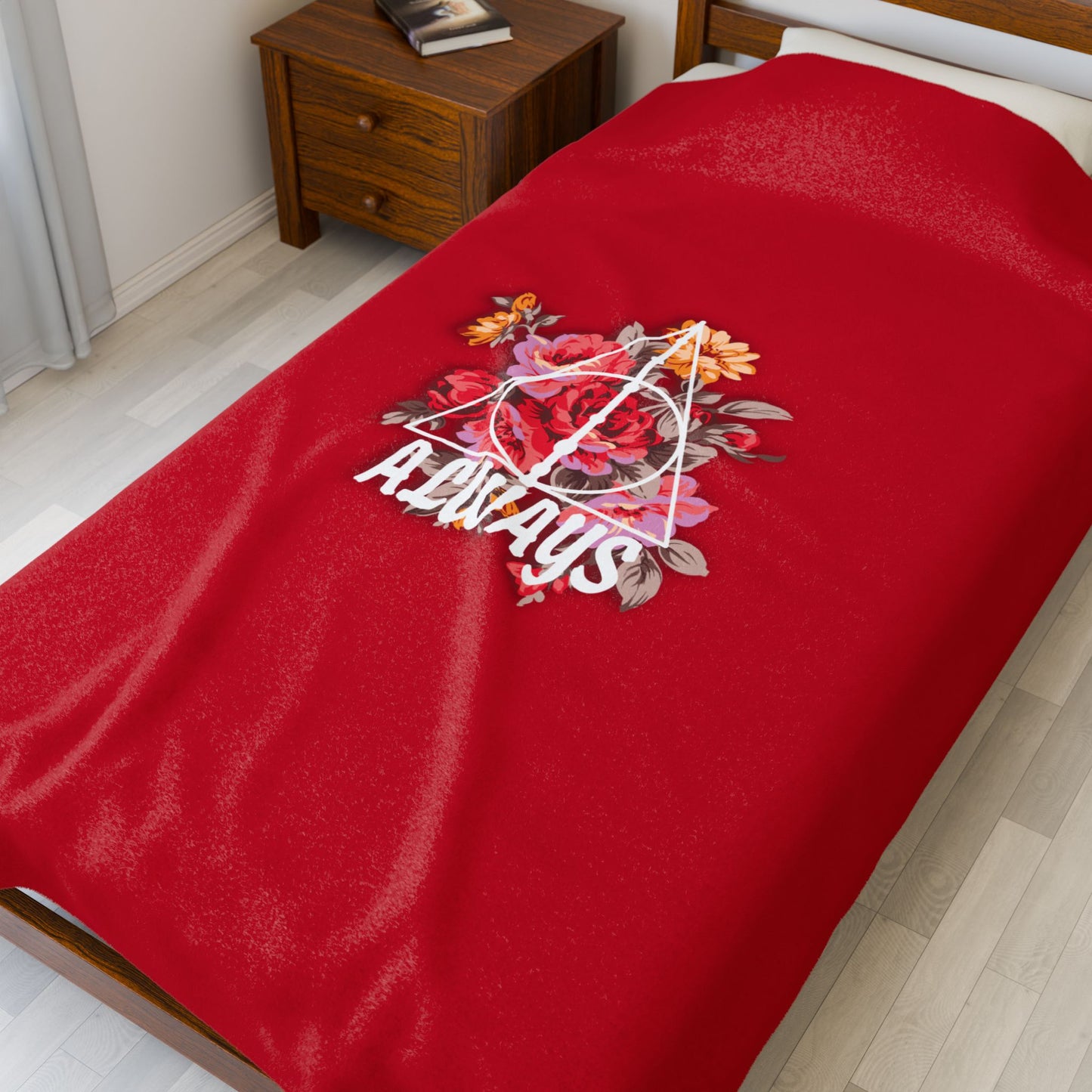 Gryffindor Floral 'Always' Design - Cozy Velveteen Plush Blanket
