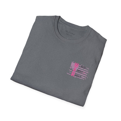 Women Armed & Ready Pink USA Flag Front Print Only T-Shirt