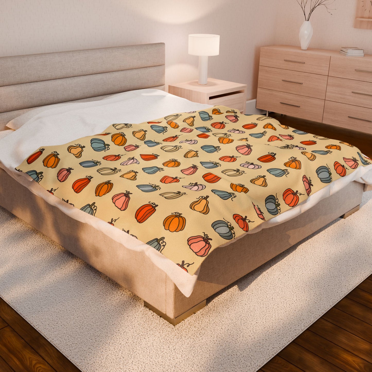 Pumpkin Patterned Velveteen Plush Blanket