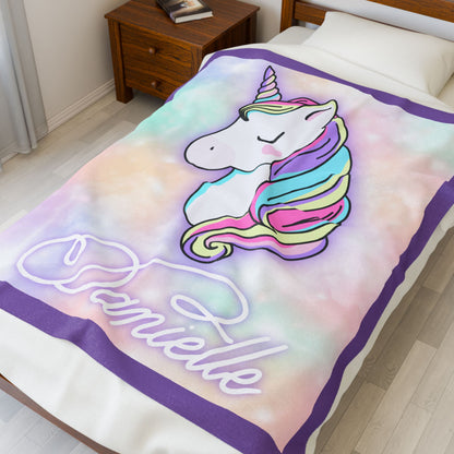 Personalized Unicorn Plush Blanket - Cozy Velveteen Throw for Kids
