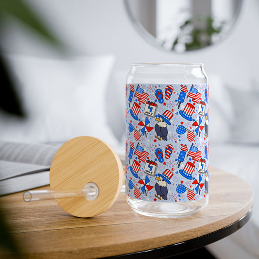 Patriotic Sipper Glass, 16oz | Fun Drinks, Summer Parties, BBQs, Independence Day, Kids' Parties, Reusable Water Bottles, Gift Ideas