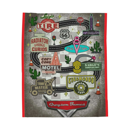 Cozy Route 66 Velveteen Plush Blanket - Retro Travel Decor, Perfect Gift for Road Trip Lovers, Camping, Home Decor, Snuggle Up!