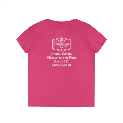 Ladies' V-Neck T-Shirt - Hellertown Crossroads Hotel Design
