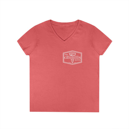 Ladies' V-Neck T-Shirt - Hellertown Crossroads Hotel Design