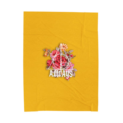Hufflepuff 'Always' Floral Design - Velveteen Plush Blanket