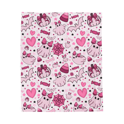 Cute Ghosts & Bats Velveteen Plush Blanket | Cozy Throw for Spooky Seasons