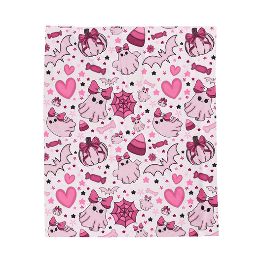 Cute Ghosts & Bats Velveteen Plush Blanket | Cozy Throw for Spooky Seasons