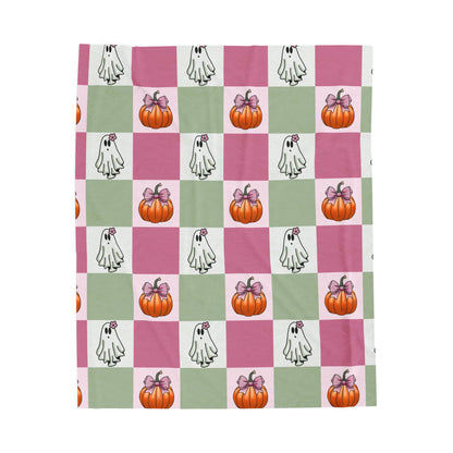 Halloween Ghost and Pumpkin Velveteen Plush Blanket