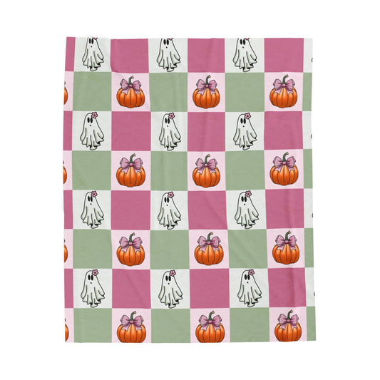 Halloween Ghost and Pumpkin Velveteen Plush Blanket
