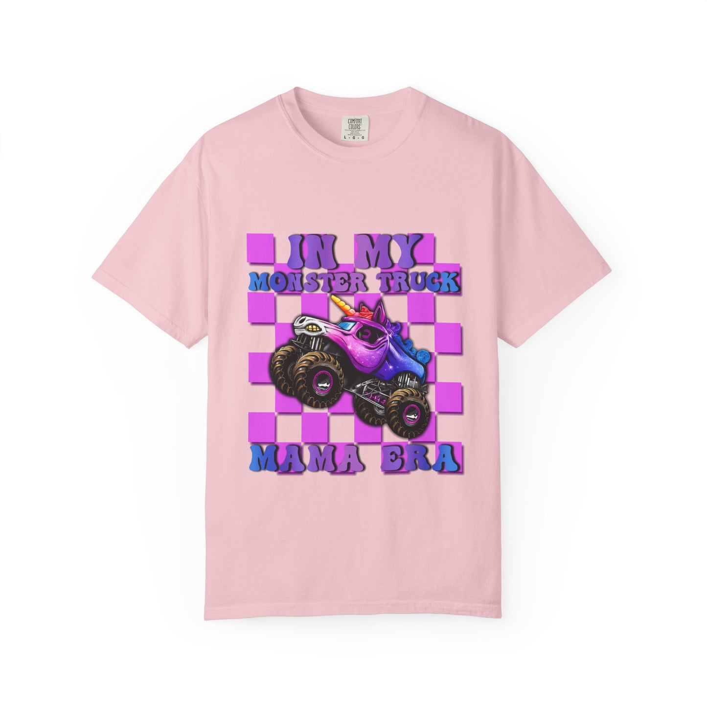 Monster Truck Mama Graphic T-Shirt — "In My Monster Truck Mama Era" Pink Checkerboard