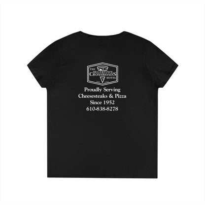 Ladies' V-Neck T-Shirt - Hellertown Crossroads Hotel Design