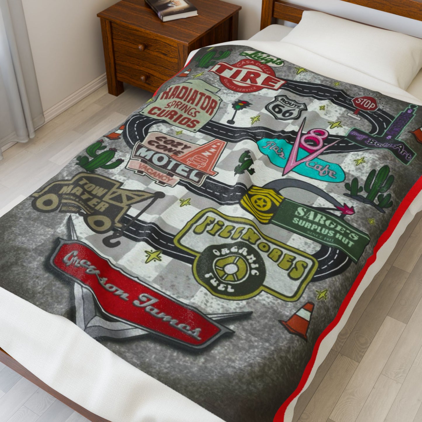 Cozy Route 66 Velveteen Plush Blanket - Retro Travel Decor, Perfect Gift for Road Trip Lovers, Camping, Home Decor, Snuggle Up!