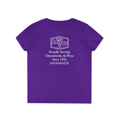 Ladies' V-Neck T-Shirt - Hellertown Crossroads Hotel Design