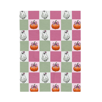 Halloween Ghost and Pumpkin Velveteen Plush Blanket