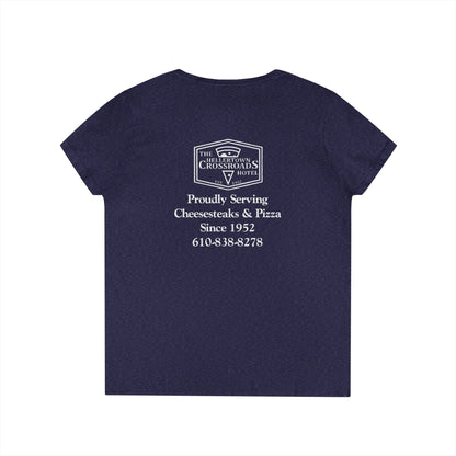 Ladies' V-Neck T-Shirt - Hellertown Crossroads Hotel Design