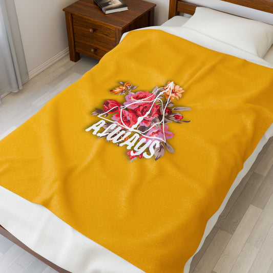 Hufflepuff 'Always' Floral Design - Velveteen Plush Blanket