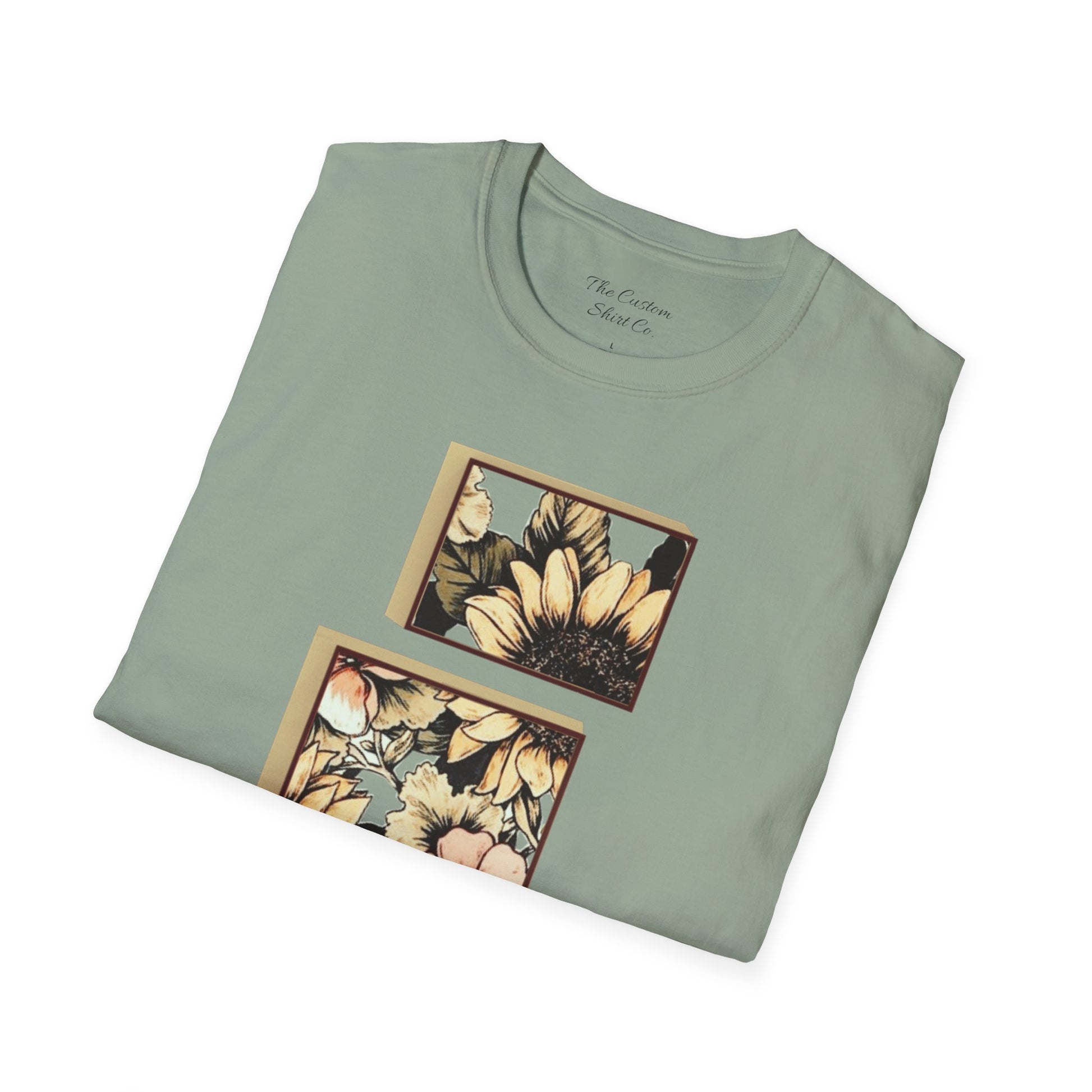custom vintage flower shirt military green folded